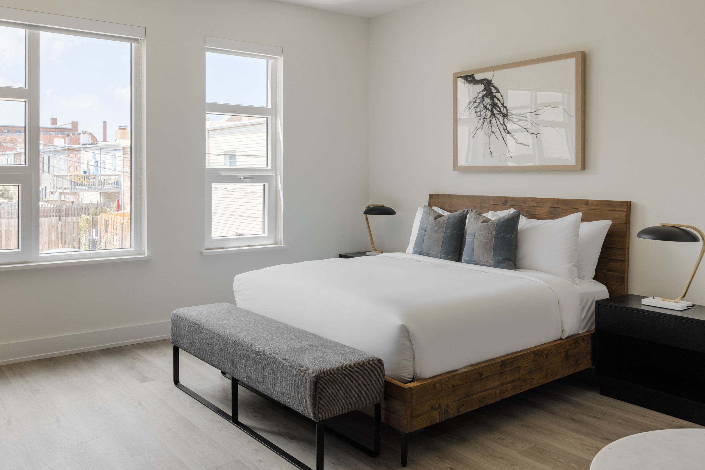 Modern bedroom in Unit 210 at 1324 NoMa